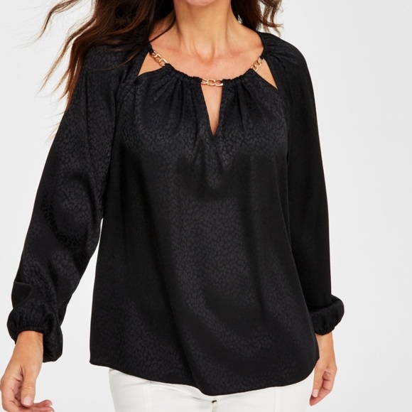 Inc Chain Neck Black Satin Blouse Witchy Whimsigoth Date Night - Picture 1 of 10